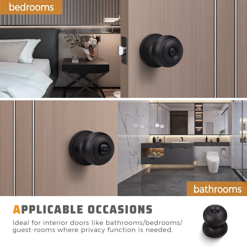 KNOBWELL 10 Pack Oil Rubbed Bronze Privacy Door Knobs Stainless Steel Keyless Interior Door Knob with Lock Bedroom Bathroom Round Door Knob, Locking Interior Bronze - Image 3